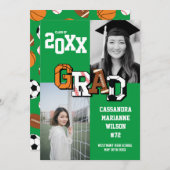 Invitation Sport Graduation Football de basket-ball de footba (Devant / Derrière)