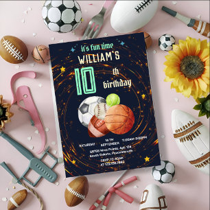 Invitation sport jeu bleu enfants garçons Sports 10e annivers