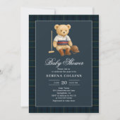 Invitation Sport Preppy Bear Baby shower bleu (Devant)
