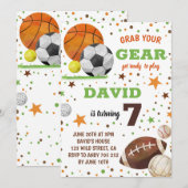 Invitation Sport thème Anniversaire Fête Garçon Sports (Devant / Derrière)