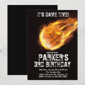 Invitation Sport Thème Jeu Feu Basketball Noir Anniversaire (Devant / Derrière)