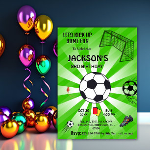 Invitation Sport vert soccer thème moderne 3e anniversaire