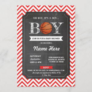 Invitation sportif BasketBall Boy Baby shower Red 