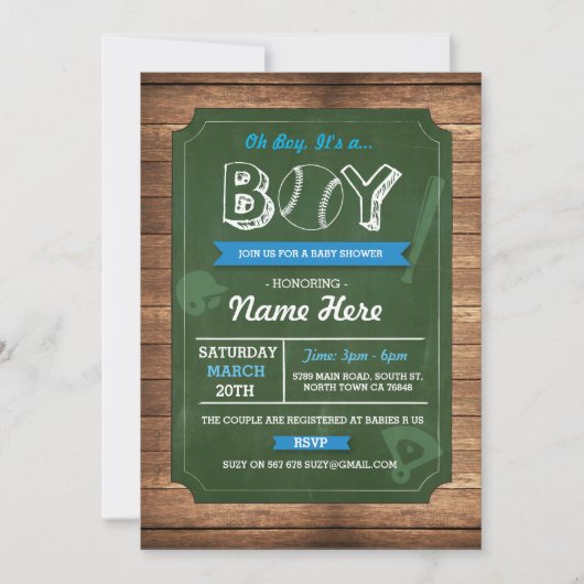 Invitation sportif de baseball Oh Boy Baby shower (Devant)