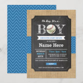 Invitation sportif du Baby shower de baseball Blue (Devant / Derrière)
