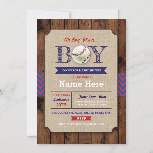 Invitation sportif du Baby shower de baseball Blue (Devant)