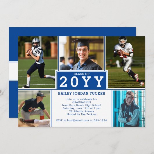 Invitation sportive 5 photo Deep Blue Graduation (Devant / Derrière)