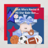 INVITATION SPORTIVE baby shower POUR GARÇON (Devant / Derrière)