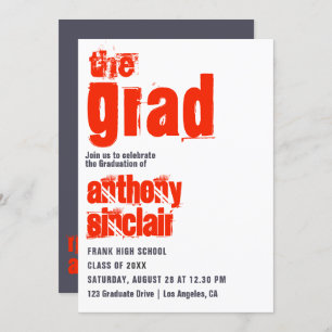 Invitation Sportlet Scarlet and Grey Typography Grad Photo