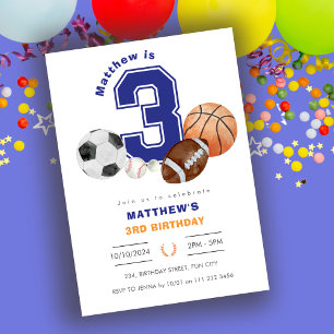 Invitation Sports 3e athlète garçon Anniversaire