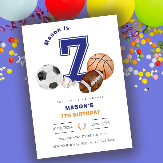 Invitation Sports 7e athlète garçon Anniversaire