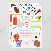 Invitation Sports Anniversaire coloré (Devant / Derrière)