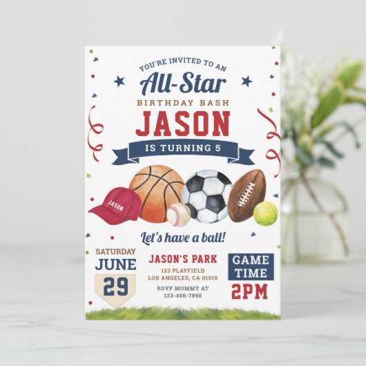 Invitation Sports Anniversaire Fête All Star Modern Invitatio (Debout devant)