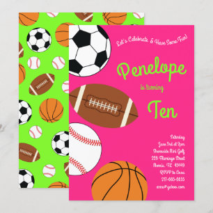 Invitation Sports Anniversaire Fête Enfants mignonne