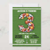 Invitation Sports Balles à thème 3e anniversaire Fête Invitat (Devant)