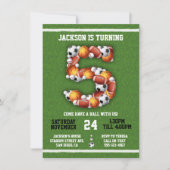 Invitation Sports Balles à thème 5e anniversaire Fête Invitat (Devant)