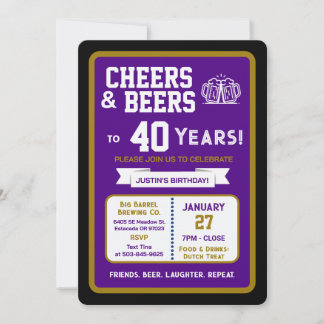 Invitation Sports Bar Birthday Cheers and Beers to 40 Years