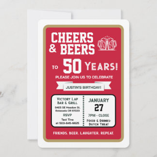 Invitation Sports Bar Birthday Cheers and Beers to 50 Years