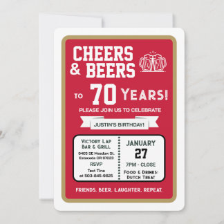 Invitation Sports Bar Birthday Cheers and Beers to 70 Years