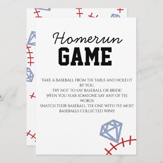Invitation Sports Baseball Homerun Glitter Bridal Shower Game (Devant / Derrière)
