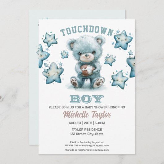 Invitation Sports Boy Football C'est un garçon Baby shower Ou (Devant / Derrière)