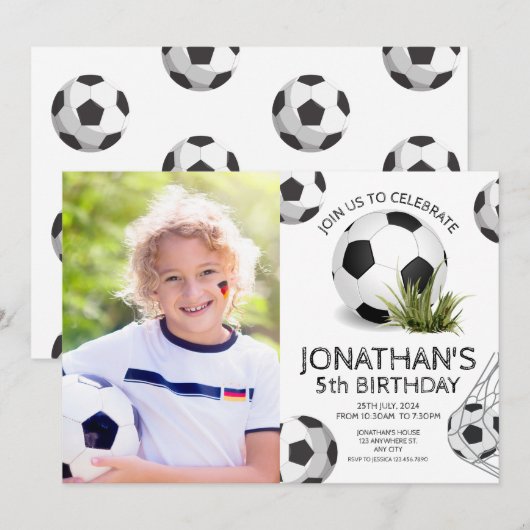 Invitation Sports Enfants Football Photo Anniversaire (Devant / Derrière)