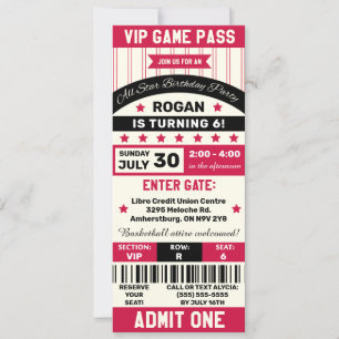 Invitation Sports noirs et rouges Billet à thème Anniversaire