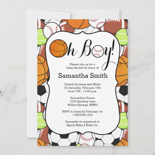 Invitation Sports Oh Boy !Baby shower (Devant)