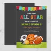 Invitation Sports Party garçon Toute l'étoile Baseball Annive (Devant / Derrière)