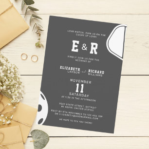 Invitation Sports Party Pickleball Black & White Mariage