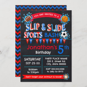 Invitation Sports Slide et Slide Anniversaire Basse Rouge Ble
