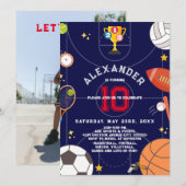 Invitation Sports Stadium Boys Modern Navy Blue Anniversaire  (Devant / Derrière)