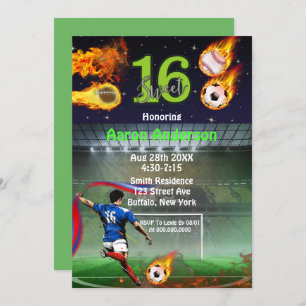 Invitation Sports Sweet sixteen fête d'anniversaire