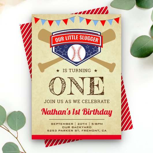 Invitation Sports vintages Baseball 1er anniversaire