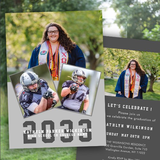 Invitation Sporty Girl Modern Bold Script 4 Photo Graduation