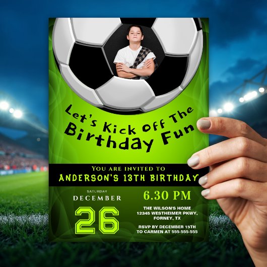 Invitation Sporty Vibrant Green Custom Photo Birthday 