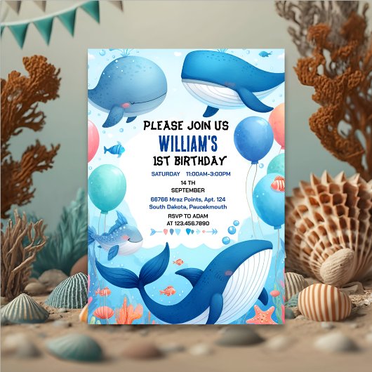 Invitation spot poisson cool baleine bleu marine requin 1er a