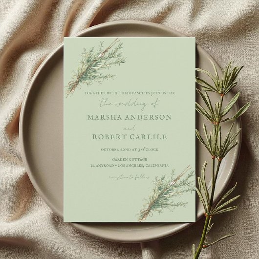 Invitation Sprigs de romarin avec Mariage Twine