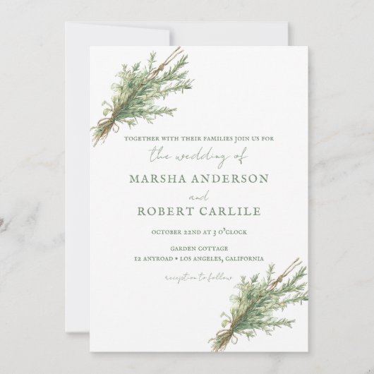 Invitation Sprigs de romarin avec Mariage Twine (Devant)