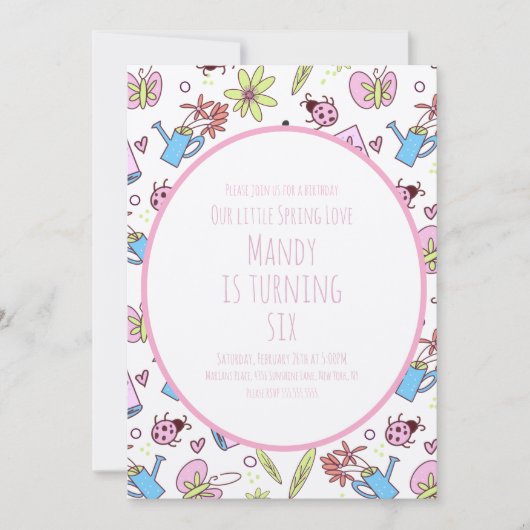 Invitation Spring and Books Birthday Party (Devant)