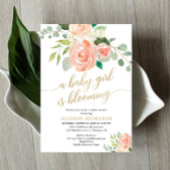 Invitation Spring baby girl est en floraison pêche verdure do