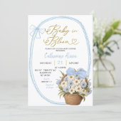 Invitation Spring Blue Bow Daisy Baby in Bloom Baby Shower (Debout devant)