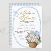 Invitation Spring Blue Bow Daisy Baby in Bloom Baby Shower (Devant / Derrière)