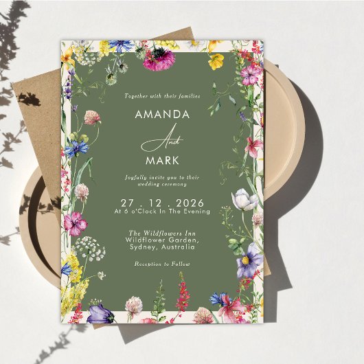 Invitation Spring Boho Chic Colorful Wildflower Wedding 