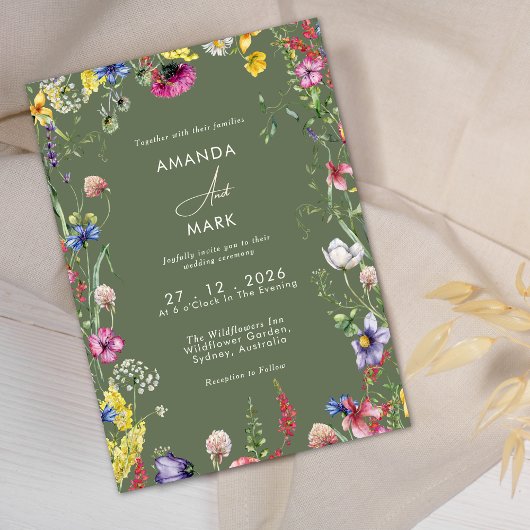 Invitation Spring Boho Chic Colorful Wildflower Wedding 