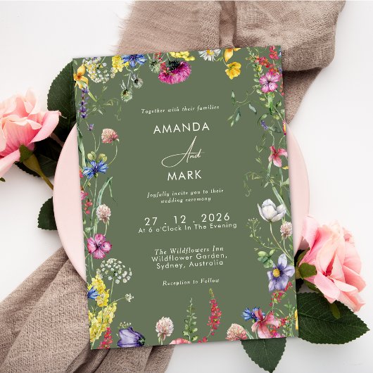 Invitation Spring Boho Chic Colorful Wildflower Wedding 