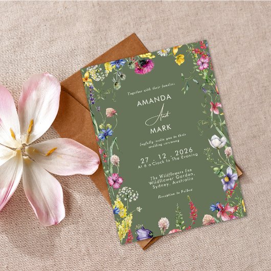 Invitation Spring Boho Chic Colorful Wildflower Wedding 