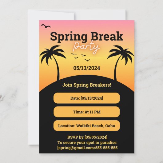 Invitation Spring Break Party (Devant)