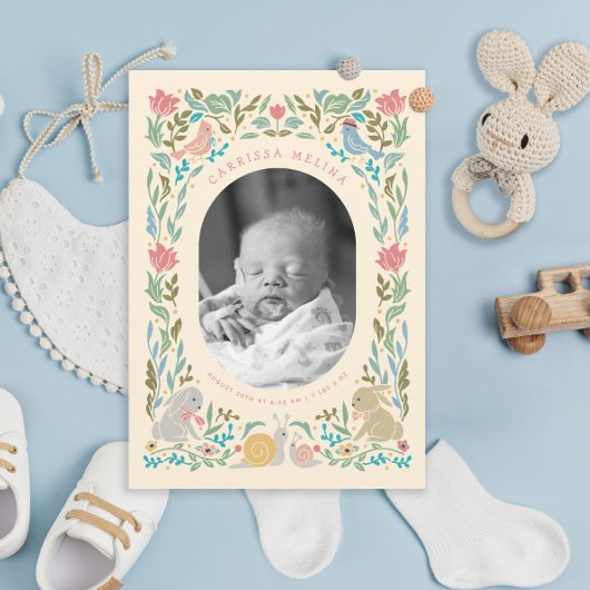 Invitation Spring Bunnies Oiseaux Escargot Pastel Photo Naiss