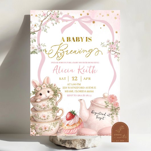 Invitation Spring Bunny Tea Baby Is Brewing Baby Shower